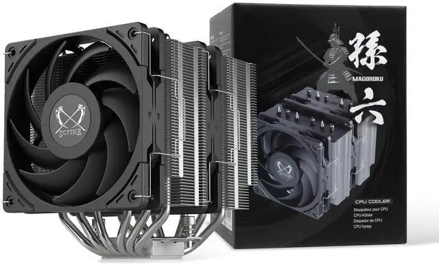 Main image of Scythe Magoroku Full Straight up Dual Tower Twin Fan CPU Air Cooler, Intel LGA1700, LGA1151, AMD AM5, AM4 Support,120mm wideness, Ø6mm x 6 Heat pipes thermal exhaust, quiet bearing fans, 370K hrs MTTF
