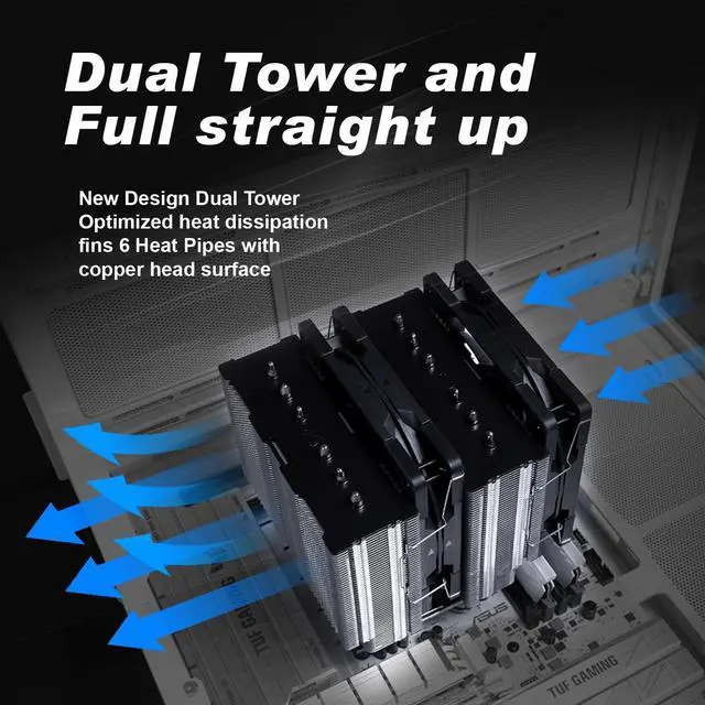 Alt view image 2 of 7 - Scythe Magoroku Full Straight up Dual Tower Twin Fan CPU Air Cooler, Intel LGA1700, LGA1151, AMD AM5, AM4 Support,120mm wideness, Ø6mm x 6 Heat pipes thermal exhaust, quiet bearing fans, 370K hrs MTTF