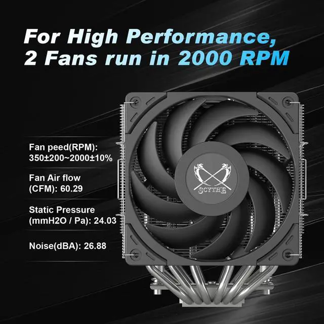 Alt view image 3 of 7 - Scythe Magoroku Full Straight up Dual Tower Twin Fan CPU Air Cooler, Intel LGA1700, LGA1151, AMD AM5, AM4 Support,120mm wideness, Ø6mm x 6 Heat pipes thermal exhaust, quiet bearing fans, 370K hrs MTTF