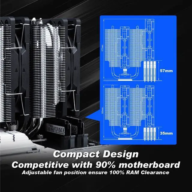 Alt view image 4 of 7 - Scythe Magoroku Full Straight up Dual Tower Twin Fan CPU Air Cooler, Intel LGA1700, LGA1151, AMD AM5, AM4 Support,120mm wideness, Ø6mm x 6 Heat pipes thermal exhaust, quiet bearing fans, 370K hrs MTTF
