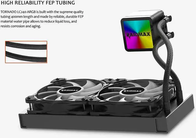 Alt view image 6 of 7 - Raidmax Tornado All-in-1 ARGB LED CPU Liquid Cooler with ARGB Fans ARGB Water Block ARGB Light Controller