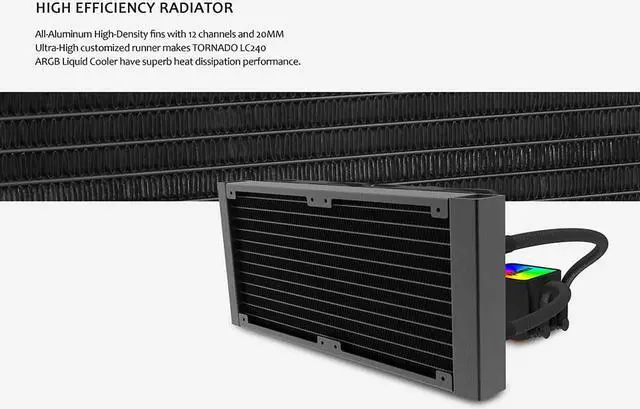 Alt view image 5 of 7 - Raidmax Tornado All-in-1 ARGB LED CPU Liquid Cooler with ARGB Fans ARGB Water Block ARGB Light Controller