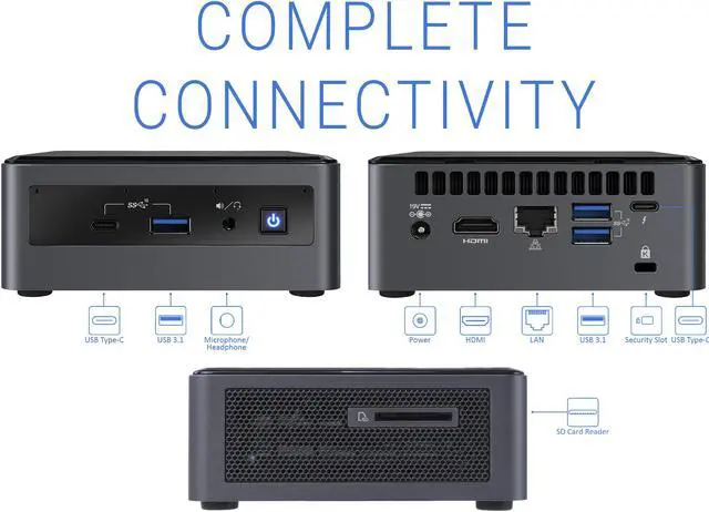 Alt view image 5 of 6 - Intel NUC10i3FNH Mini PC, Intel Core i3-10110U Upto 4.1GHz, 8GB RAM, 256GB NVMe SSD, HDMI, Thunderbolt, Card Reader, Wi-Fi, Bluetooth, Windows 10 Pro
