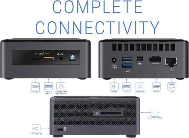 Alt view image 2 of 7 - Intel NUC8i5INHX Mini PC, Intel Core i5-8265U Upto 3.9GHz, 8GB RAM, 128GB SSD, AMD Radeon 540X, HDMI, Mini DisplayPort, Card Reader, Wi-Fi, Bluetooth, Windows 10 Pro