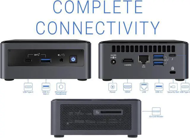 Alt view image 4 of 6 - Intel NUC10i5FNH Mini PC, Intel Core i5-10210U Upto 4.2GHz, 32GB RAM, 2TB NVMe SSD + 1TB HDD, HDMI, Thunderbolt, Card Reader, Wi-Fi, Bluetooth, Windows 10 Pro