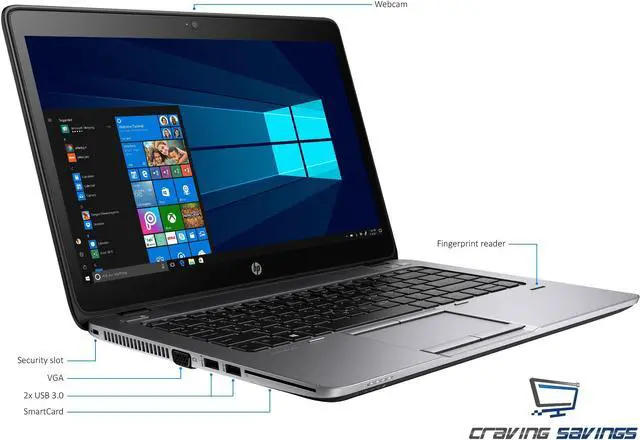 Alt view image 4 of 5 - HP EliteBook 820 G2 Notebook, 12.5" HD Display, Intel Core i5-5300U Upto 2.9GHz, 8GB RAM, 256GB SSD, Wifi, BT, Fingerprint Reader, Docking Connector, Windows 10 Pro