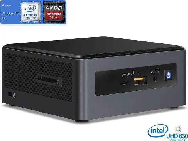 Main image of Intel NUC8i5INHJA Mini PC, Intel Core i5-8265U Upto 3.9GHz, 8GB RAM, 256GB NVMe SSD + 500GB HDD, AMD Radeon 540X, HDMI, Mini DisplayPort, Card Reader, Wi-Fi, Bluetooth, Windows 10 Pro