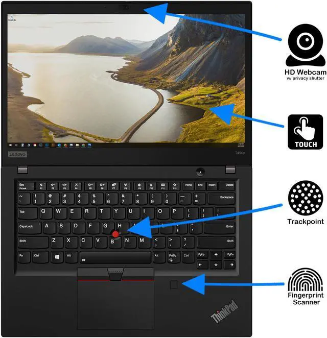 Alt view image 6 of 7 - Lenovo ThinkPad T490s Notebook, 14" IPS FHD Touch Display, Intel Core i7-8665U Upto 4.8GHz, 16GB RAM, 1TB NVMe SSD, HDMI, Thunderbolt, Card Reader, Wi-Fi, Bluetooth, Windows 10 Pro