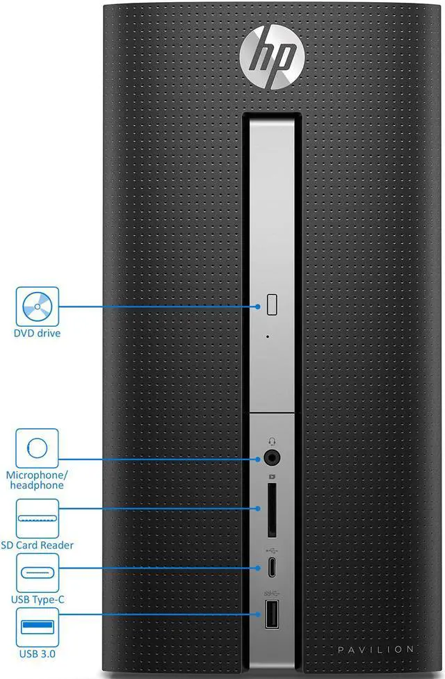 Alt view image 2 of 7 - HP Pavilion 570 Desktop, Intel Core i3-7100 3.9GHz, 8GB RAM, 256GB SSD, DVDRW, VGA, HDMI, Card Reader, Wi-Fi, Bluetooth, Windows 10 Pro
