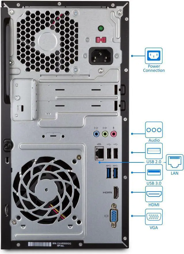 Alt view image 3 of 7 - HP Pavilion 570 Desktop, Intel Core i3-7100 3.9GHz, 8GB RAM, 256GB SSD, DVDRW, VGA, HDMI, Card Reader, Wi-Fi, Bluetooth, Windows 10 Pro
