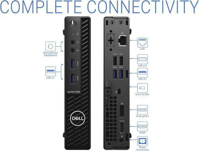 Alt view image 5 of 7 - Dell OptiPlex 3080 Mini PC, Intel Core i3-10105T Upto 3.9GHz, 16GB RAM, 512GB NVMe SSD, HDMI, DisplayPort, Wi-Fi, Bluetooth, Windows 10 Pro
