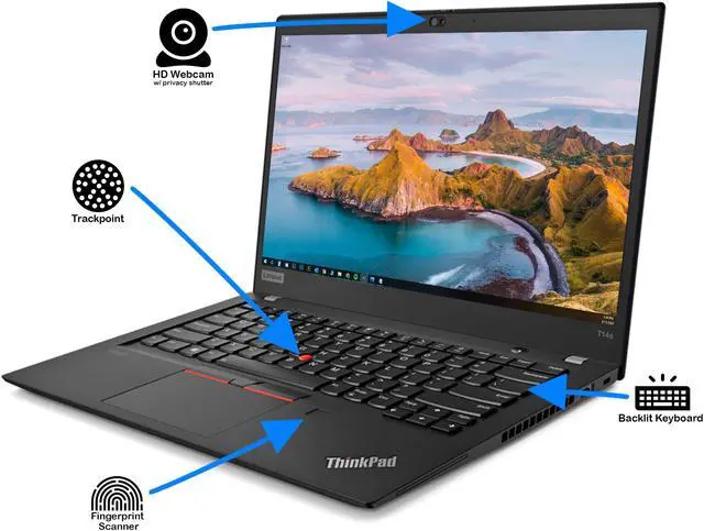 Alt view image 5 of 7 - Lenovo ThinkPad T14s Notebook, 14" IPS FHD Display, Intel Core i5-10210U Upto 4.2GHz, 8GB RAM, 4TB NVMe SSD, HDMI, DisplayPort via USB-C, Card Reader, Wi-Fi, Bluetooth, Windows 10 Pro