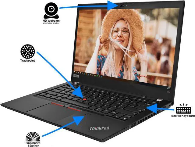 Alt view image 4 of 7 - Lenovo ThinkPad T14 Notebook, 14" IPS FHD Display, Intel Core i5-10210U Upto 4.2GHz, 16GB RAM, 256GB NVMe SSD, HDMI, Displayport via USB-C, Card Reader, Wi-Fi, Bluetooth, Windows 10 Pro