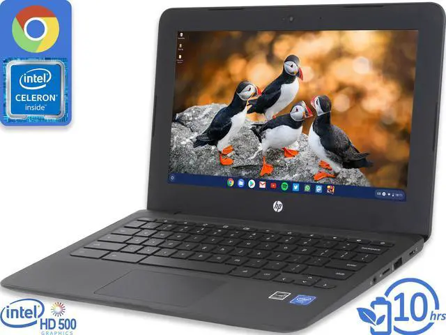 Main image of HP 11a Chromebook, 11.6" HD Display, Intel Celeron N3350 Upto 2.4GHz, 4GB RAM, 32GB eMMC, Card Reader, Wi-Fi, Bluetooth, Chrome OS (1N091UA)