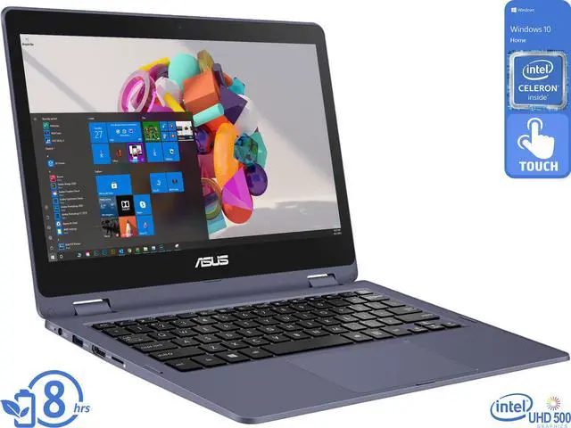 Main image of ASUS VivoBook Flip Notebook, 11.6" HD Touch Display, Intel Celeron N3350 Upto 2.4GHz, 4GB RAM, 64GB eMMC, HDMI, Card Reader, Wi-Fi, Bluetooth, Windows 10 Home S (J202NA-DH01T)