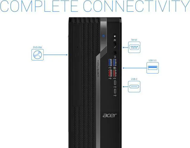 Alt view image 4 of 7 - Acer Veriton X4 Desktop, Intel Core i5-9400 Upto 4.1GHz, 16GB RAM, 512GB SSD, DVDRW, DisplayPort, HDMI, VGA, Card Reader, Wi-Fi, Bluetooth, Windows 10 Pro