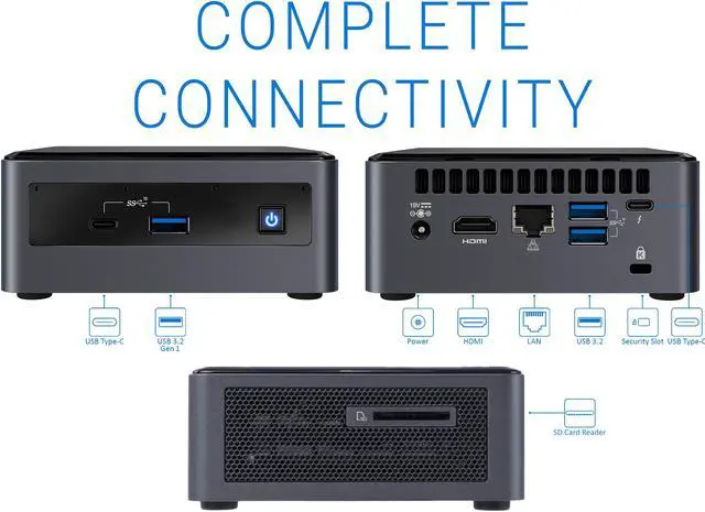 Alt view image 4 of 6 - Intel NUC10I7FNHN Mini PC, Intel Core I7-10710U Upto 4.7GHz, 16GB RAM, 1TB NVMe SSD + 500GB HDD, HDMI, Thunderbolt, Card Reader, Wi-Fi, Bluetooth, Windows 10 Pro