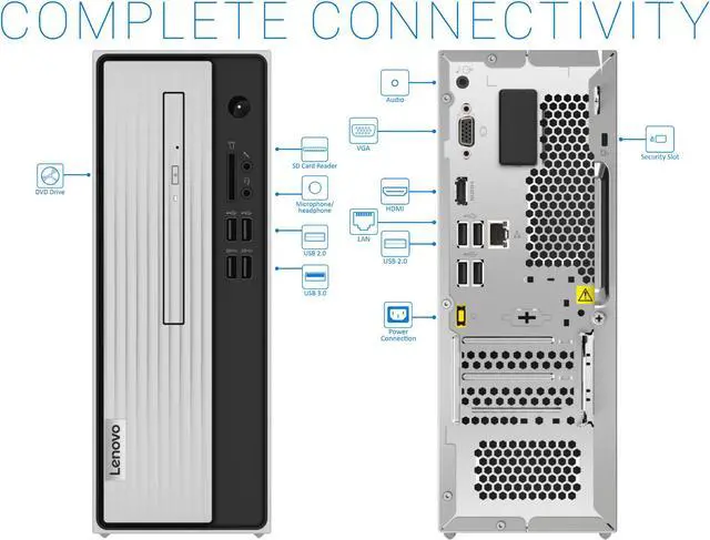 Alt view image 3 of 6 - Lenovo IdeaCentre 3 07ADA Desktop, AMD Athlon Silver Athlon Silver 3050U Upto 3.2GHz, 8GB RAM, 256GB SSD, DVDRW, HDMI, VGA, Card Reader, Wi-Fi, Bluetooth, Windows 10 Pro