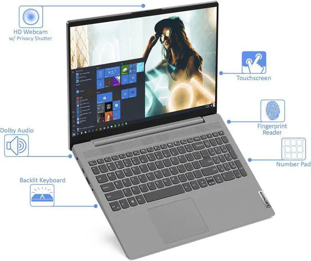 Alt view image 5 of 7 - Lenovo IdeaPad 5 Notebook, 15.6" IPS FHD Touch Display, Intel Core i7-1165G7 Upto 4.7GHz, 8GB RAM, 512GB NVMe SSD, HDMI, DisplayPort via USB-C, Card Reader, Wi-Fi, Bluetooth, Windows 10 Pro