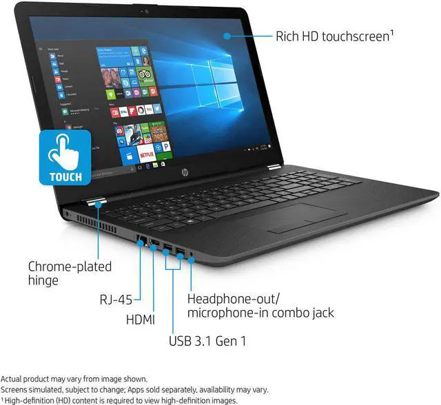 Alt view image 3 of 7 - HP 15.6" HD Touchscreen Notebook, Intel Dual-Core i3-6006U 2.0GHz, 8GB DDR4, 256GB SSD, DVD-Writer, Card Reader, HDMI, RJ-45, HD Graphics 520, Wifi, Bluetooth, USB, Windows 10 Professional 64Bit