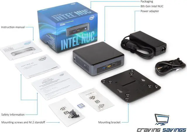 Alt view image 7 of 7 - Intel NUC8i3BEK Mini PC/HTPC, Intel Core i3-8109U Up to 3.6GHz , 8GB RAM, 256GB NVMe SSD, Wifi, Bluetooth 5.0, 4K Support, Dual Monitor Capable, Windows 10 Pro
