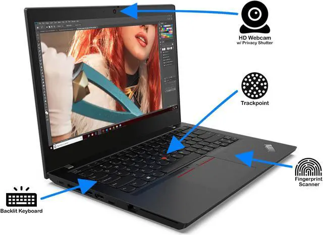 Alt view image 4 of 7 - Lenovo thinkPad L14 Notebook, 14" IPS FHD Display, Intel Core i7-10510U Upto 4.9GHz, 16GB RAM, 512GB NVMe SSD, HDMI, Card Reader, Wi-Fi, Bluetooth, Windows 10 Pro