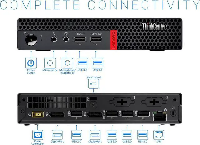 Alt view image 5 of 7 - Lenovo ThinkCentre M625Q Mini PC, AMD A9-9420e Upto 2.7GHz, 8GB RAM, 512GB SSD, DisplayPort, Wi-Fi, Bluetooth, Windows 10 Pro