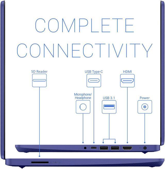 Alt view image 5 of 5 - HP 14 Notebook, 14" HD Display, AMD 3020e Upto 2.6GHz, 4GB RAM, 64GB eMMC, Vega 3, HDMI, Card Reader, Wi-Fi, Bluetooth, Windows 10 Home S (1F8K4UA)