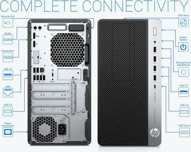 Alt view image 5 of 7 - HP ProDesk 600G4 Desktop, Intel Celeron G4900 3.1GHz, 8GB RAM, 256GB SSD, DisplayPort, Wi-Fi, Bluetooth, Windows 10 Pro