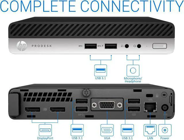 Alt view image 6 of 7 - HP ProDesk 400 G4 Mini PC, Intel Core i3-8100T 3.1GHz, 8GB RAM, 256GB NVMe SSD, DisplayPort, Wi-Fi, Bluetooth, Windows 10 Pro