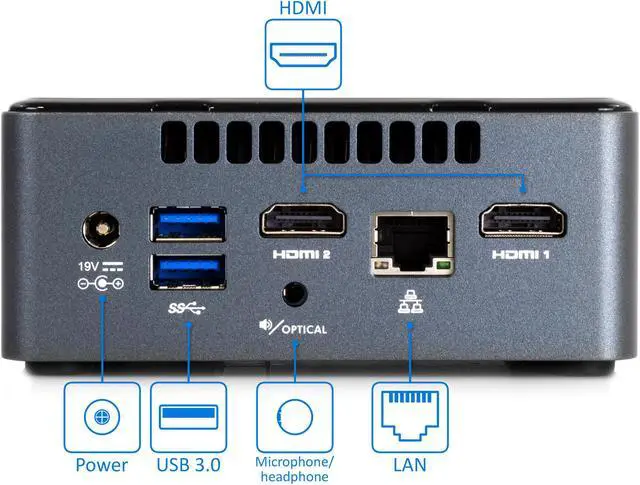 Alt view image 4 of 7 - Intel NUC7PJYH Mini PC, Intel Pentium Silver J5005 Upto 2.8GHz, 8GB RAM, 256GB SSD, HDMI, Card Reader, Wi-Fi, Bluetooth, Windows 10 Pro