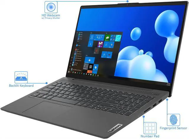Alt view image 5 of 7 - Lenovo IdeaPad 5 Laptop, 15.6" IPS FHD Display, AMD Ryzen 7 5700U Upto 4.3GHz, 16GB RAM, 512GB NVMe SSD, Vega 8, HDMI, DisplayPort via USB-C, Wi-Fi, Bluetooth, Windows 10 Pro