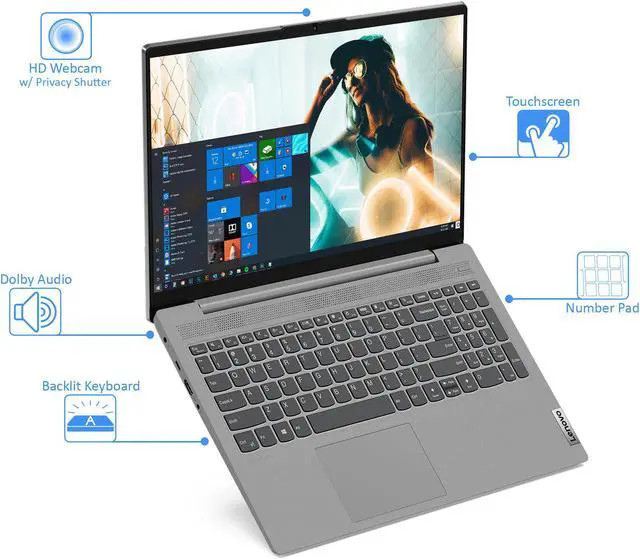 Alt view image 6 of 7 - Lenovo IdeaPad 5 Notebook, 15.6" IPS FHD Touch Display, AMD Ryzen 7 4700U Upto 4.1GHz, 8GB RAM, 512GB NVMe SSD, Vega 6, HDMI, DisplayPort via USB-C, Card Reader, Wi-Fi, Bluetooth, Windows 10 Pro