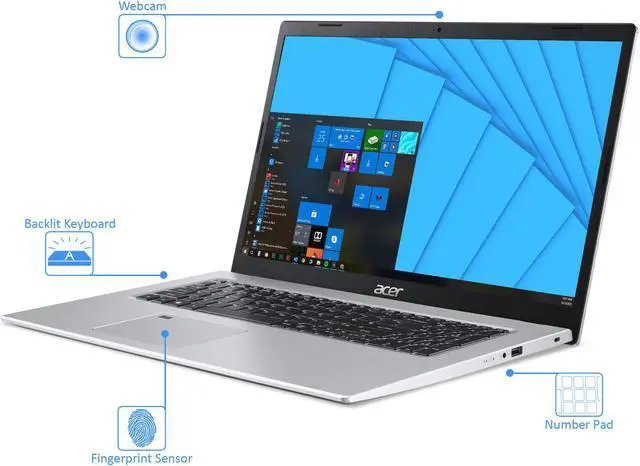 Alt view image 4 of 6 - Acer Aspire 5 Laptop, 17.3" IPS FHD Display, Intel Core i7-1165G7 Upto 4.7GHz, 16GB RAM, 512GB NVMe SSD, HDMI, Wi-Fi, Bluetooth, Windows 10 Pro