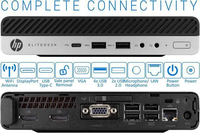 Alt view image 2 of 7 - HP EliteDesk 800 G3 Mini PC, Intel Core i5-7500 Upto 3.8GHz, 16GB RAM, 512GB NVMe SSD + 1TB HDD, DisplayPort, VGA, Wi-Fi, Bluetooth, Windows 10 Pro