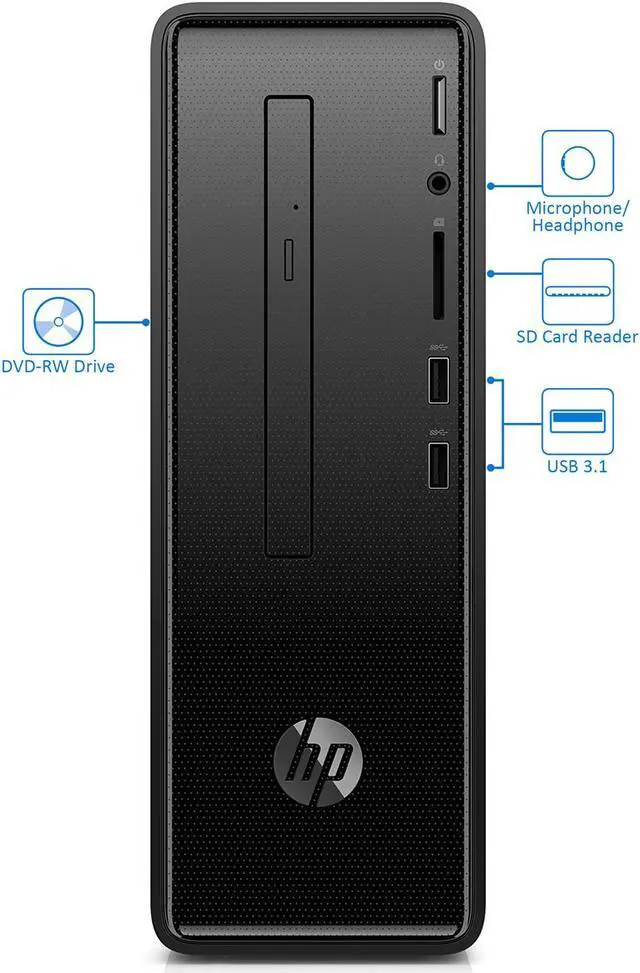 Alt view image 3 of 7 - HP Slimline 290 Desktop, AMD A4-A4-9125 Upto 2.6GHz, 16GB RAM, 512GB SSD, DVDRW, HDMI, VGA, Card Reader, Wi-Fi, Bluetooth, Windows 10 Pro