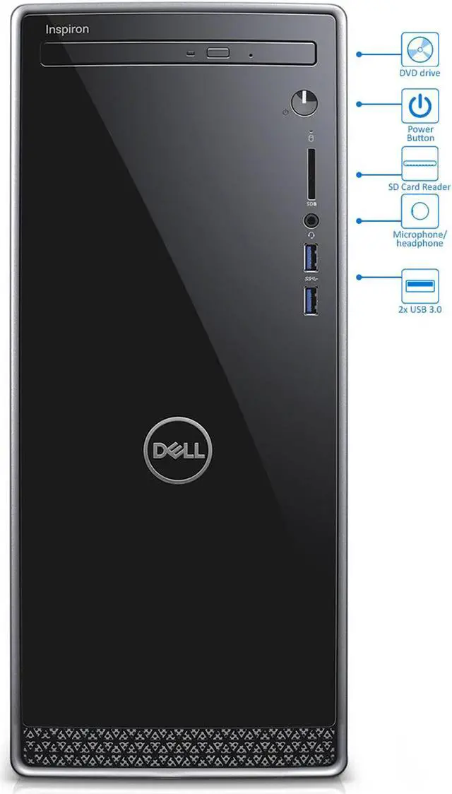 Alt view image 2 of 5 - Dell Inspiron 3670 Desktop, Intel 6-Core i7-8700 Upto 4.6GHz, 32GB RAM, 1TB NVMe SSD + 1TB HDD, DVD-RW, VGA, HDMI, Card Reader, Wi-Fi, Bluetooth, Windows 10 Pro