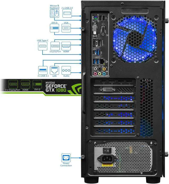 Alt view image 3 of 7 - Overpowered Gaming DTW2 Desktop, Intel Core i7-8700 Upto 4.6GHz, 32GB RAM, 1TB NVMe SSD + 1TB HDD, NVIDIA GeForce GTX 1080, HDMI, DisplayPort, DVI, Wi-Fi, Bluetooth, Windows 10 Pro