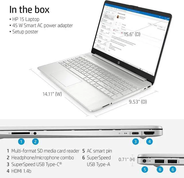 Alt view image 2 of 5 - HP 15-dy2791wm Laptop, 15.6" HD Display, Intel Core i3-1115G4 Upto 4.1GHz, 16GB RAM, 512GB SSD, Windows 11 Pro