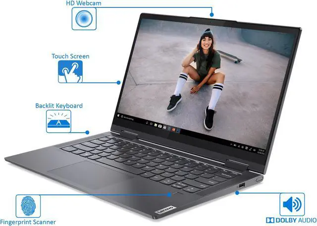 Alt view image 5 of 7 - Lenovo Yoga 7i 2-in-1, 14" IPS FHD Touch Display, Intel Core i7-1165G7 Upto 4.7GHz, 12GB RAM, 2TB NVMe SSD, Thunderbolt, Wi-Fi, Bluetooth, Windows 10 Pro
