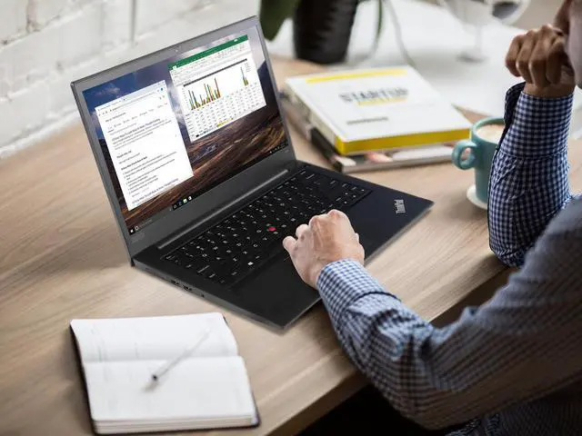 Alt view image 5 of 7 - Lenovo thinkPad E495 Notebook, 14" HD Display, AMD Ryzen 5 3500U Upto 3.7GHz, 32GB RAM, 1TB NVMe SSD, Vega 8, HDMI, DisplayPort via USB-C, Card Reader, Wi-Fi, Bluetooth, Windows 10 Pro