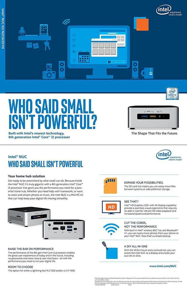 Alt view image 6 of 7 - Intel NUC Desktop/HTPC 6th Generation Intel Dual-Core i3 2.3GHz, 16GB DDR4, 512GB SSD, Wifi, Bluetooth, 4K Capable, Dual Monitor Capable, Windows 10 Professional 64Bit