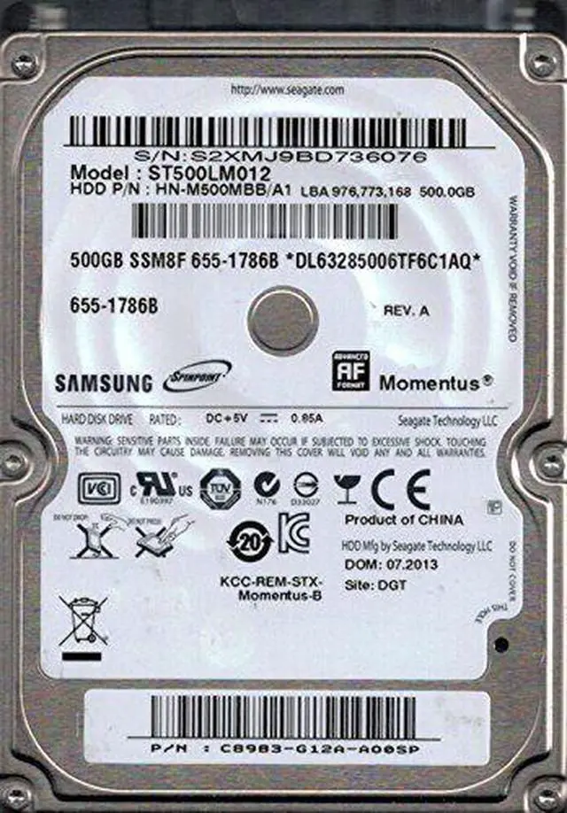 Main image of Samsung SpinPoint ST500LM012 500GB 5.4K SATA 2.5" Laptop Hard Drive