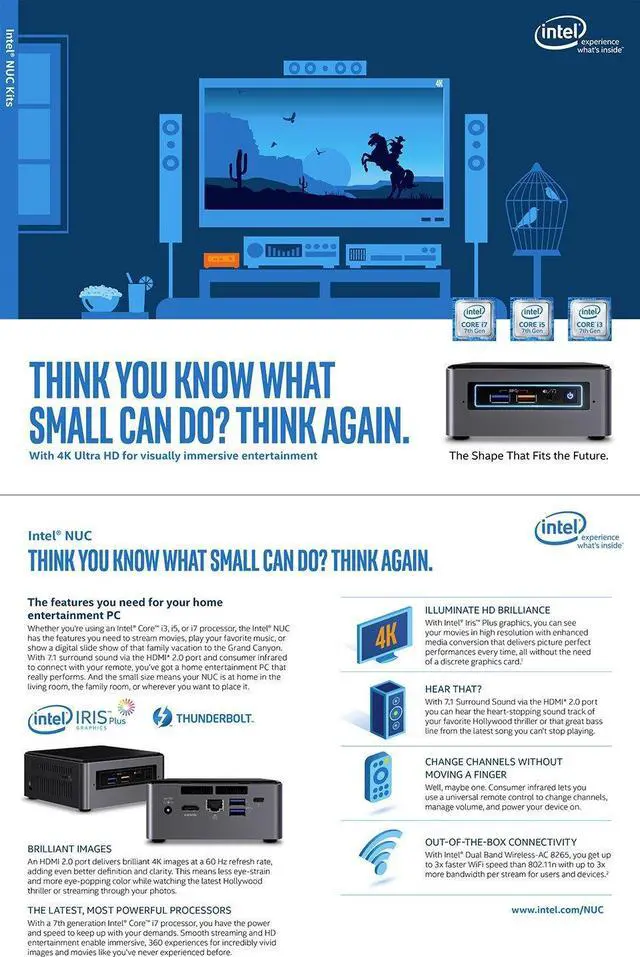 Alt view image 4 of 5 - Intel NUC NUC7i5BNK Mini PC/HTPC, Intel Core i5-7260U Upto 3.4GHz, 8GB DDR4, 256GB SSD, Windows 10 Pro, Wifi, Bluetooth, 4k Support, Dual Monitor Capable, Thunderbolt 3