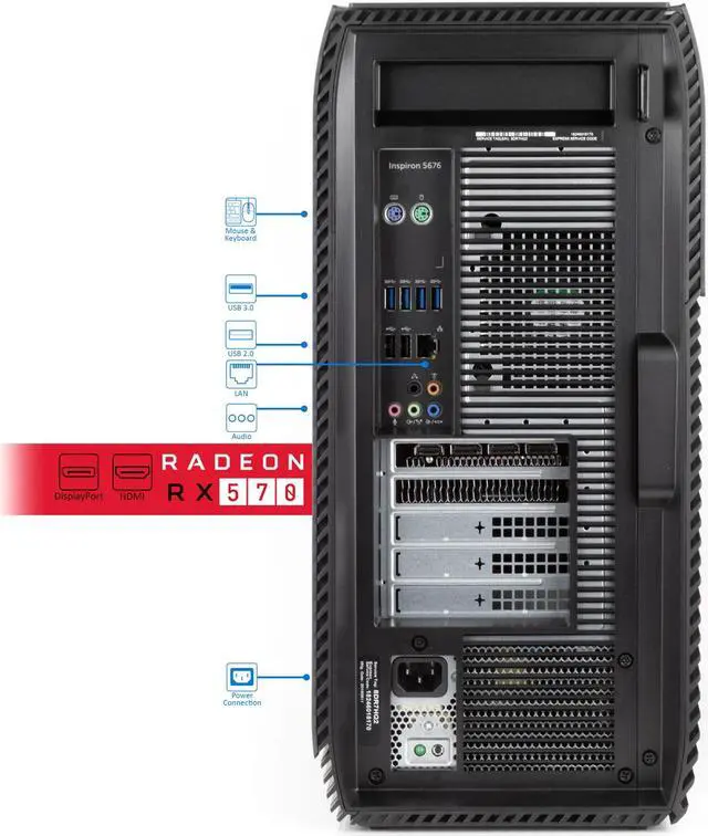 Alt view image 3 of 7 - Dell Inspiron 5676 Desktop, AMD Quad-Core Ryzen 5 1400 Upto 3.4GHz, 32GB RAM, 256GB SSD, AMD Radeon RX 570 4GB, HDMI, DisplayPort, Wi-Fi, Bluetooth, Windows 10 Pro