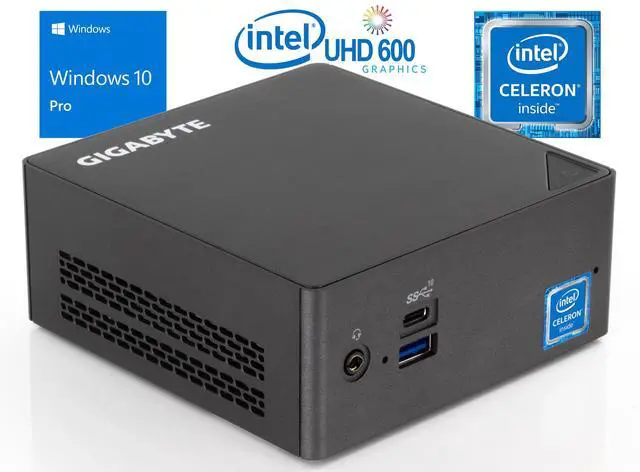 Main image of GIGABYTE BRIX Mini PC, Intel Quad-Core Celeron J4105 Upto 2.5GHz, 4GB RAM, 128GB NVMe SSD + 1TB HDD, HDMI, Mini DisplayPort, LAN, Wi-Fi, Bluetooth, Windows 10 Pro