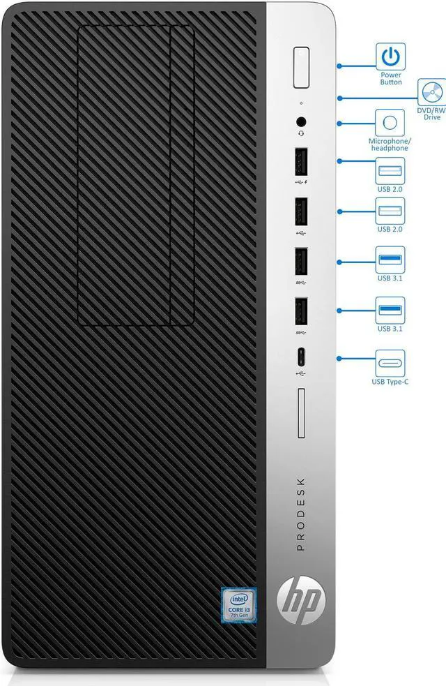 Alt view image 2 of 7 - HP ProDesk 600 G3 Desktop, Intel Dual-Core i3-7100 3.9GHz, 8GB RAM, 256GB NVMe SSD + 1TB HDD, DVD-RW, DisplayPort, VGA, Wi-Fi, Bluetooth, Windows 10 Pro