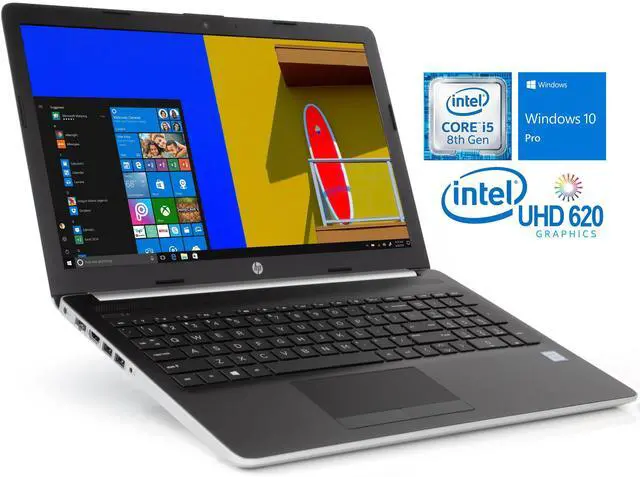 Main image of HP 15 Notebook, 15.6" HD Touch Display, Intel Core i5-8250U Quad-core up to 3.4GHz, 8GB RAM, 256GB SSD NVMe, HDMI, LAN, DVD+/-RW, Windows 10 Pro