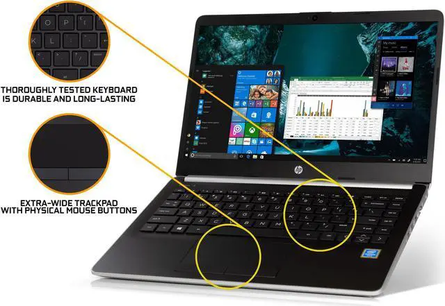 Alt view image 4 of 7 - HP 14 Notebook, 14" HD Display, Intel Pentium Gold 4417U 2.3GHz, 8GB RAM, 256GB NVMe SSD, HDMI, Card Reader, Wi-Fi, Bluetooth, Windows 10 Pro