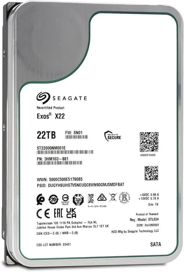 Alt view image 7 of 7 - Seagate Exos X22 22TB SATA 6Gb/s 3.5" Enterprise Hard Drive - ST22000NM001E